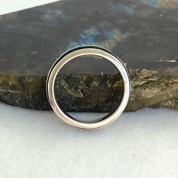 Solid Sterling Silver 925 Wide Geometric Pattern Unisex Spinner Band Ring Sz 12 - Picture 6 of 16